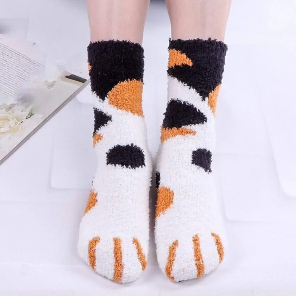 Women’s Plush Slipper Socks 5-Pair Warm Fuzzy Cozy Cat Dog Paw Size 6-10